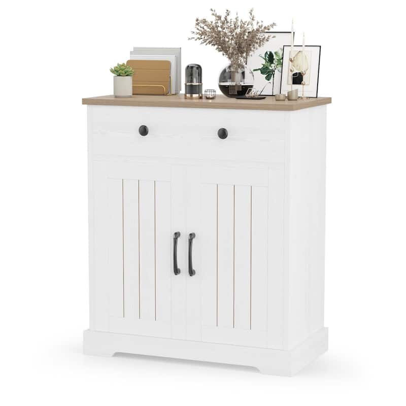 Kitchen Storage Cabinet, Modern Buffet Cabinet with Storage, Coffee Bar with 2 Drawers and 2 Doors - White