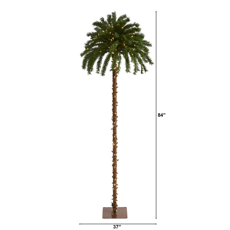 7’ Pre-Lit Palm Artificial Christmas Tree, Clear LED Lights - 7 Foot