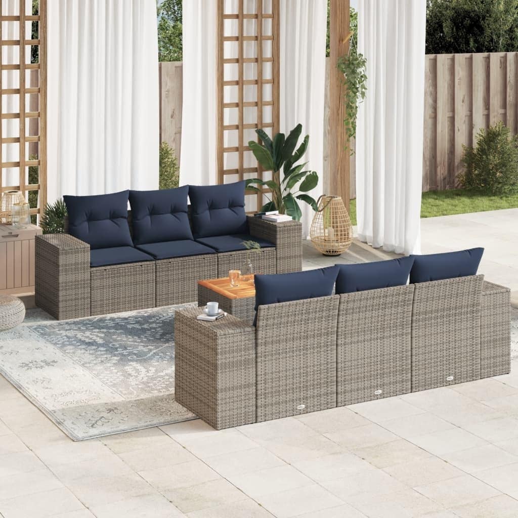 vidaXL Patio Sofa Set with Cushions Outdoor Furniture 7 Piece Poly Rattan - 21.7x 24.4x 27.2
