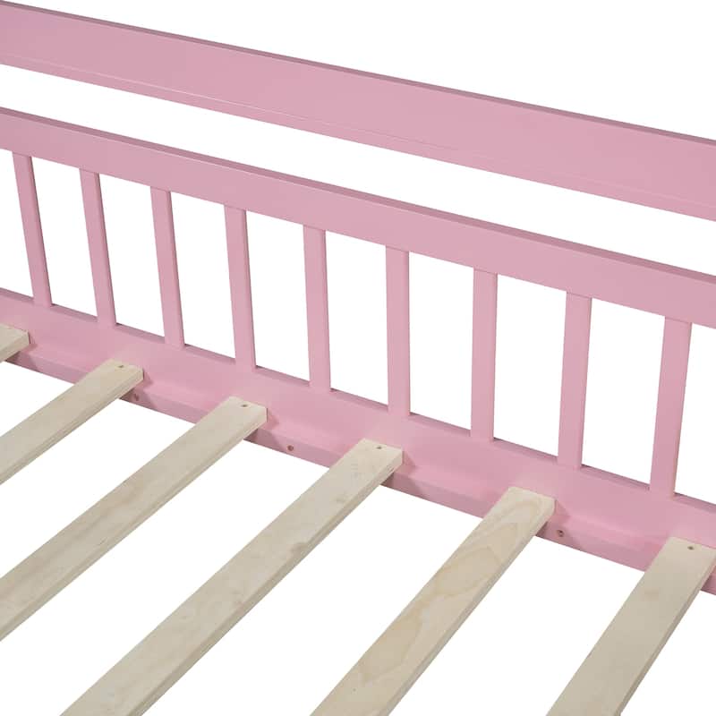 Wood House Bed with 2 Drawers, Kids Bed with Storage Shelf