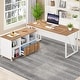 preview thumbnail 4 of 18, 63" L-Shaped Computer Desk with 47 inches Lateral File Cabinet, Executive Desk Home Office Furniture Desk Set walnut&white