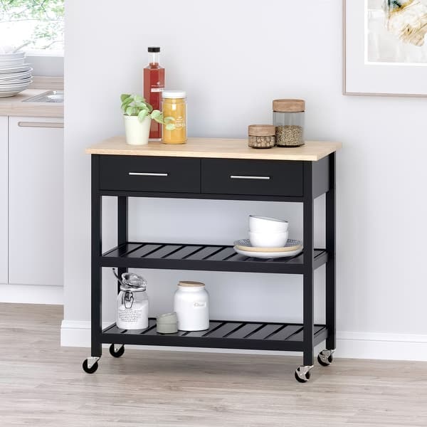slide 2 of 22, Neffs Indoor Kitchen Cart with Wheels by Christopher Knight Home Black + Natural