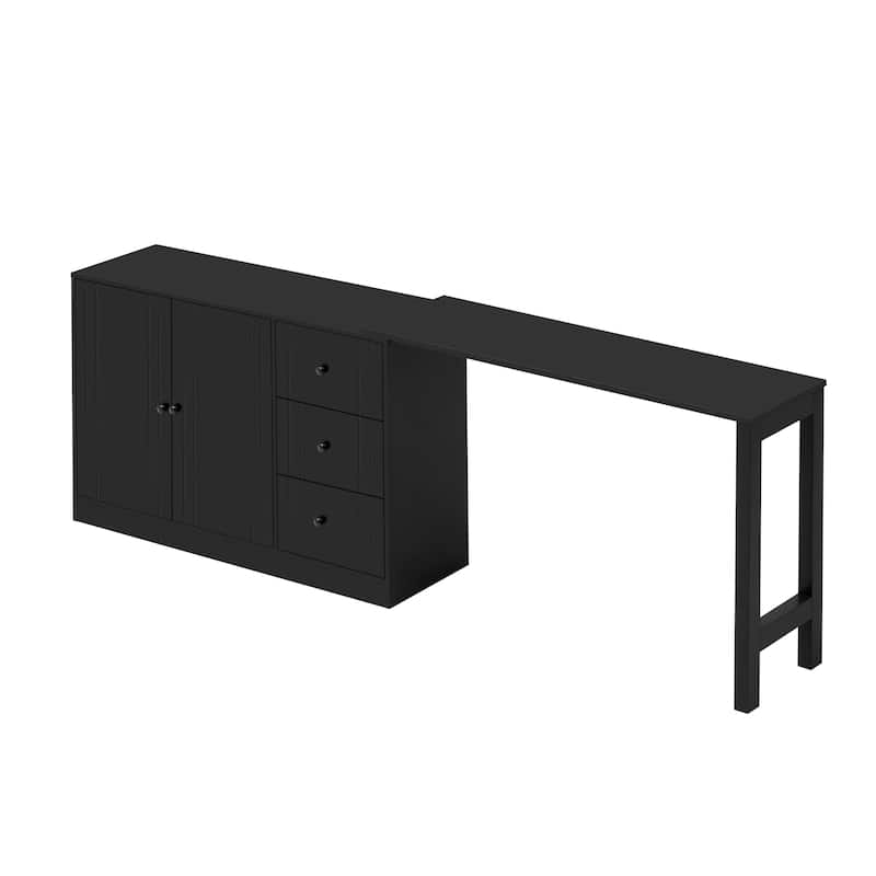 89.7" Wooden Sideboard with Extendable Table, 2 Doors & 3 Drawers Storage Cabinet for Living Room, Study, Kitchen