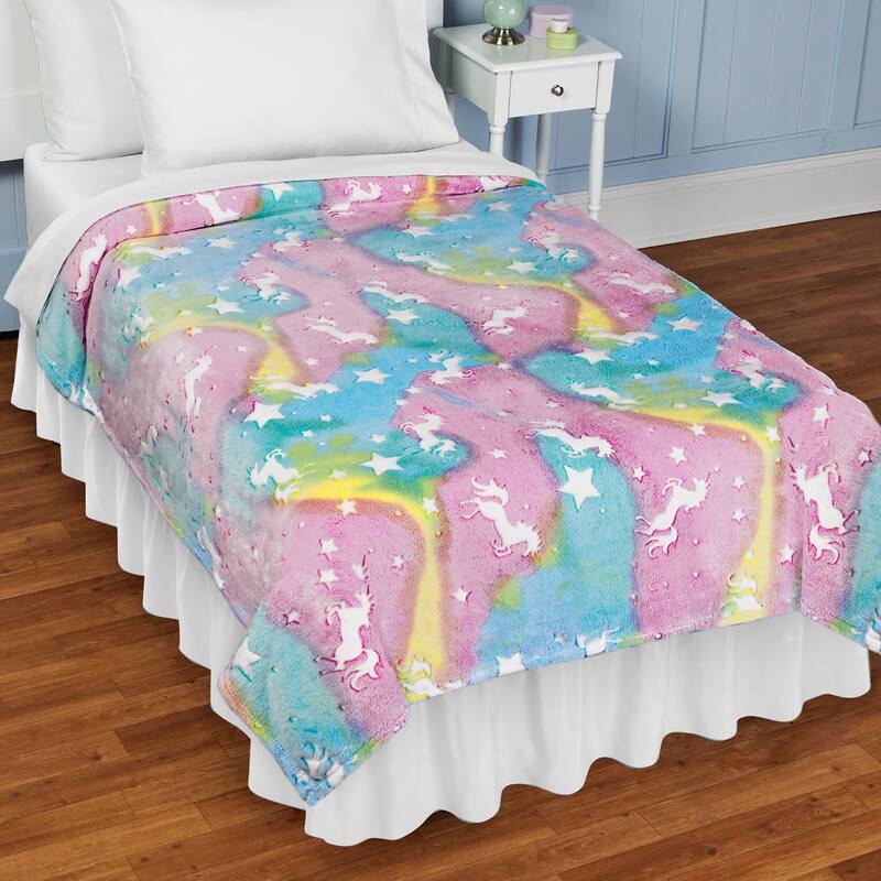 Glow-in-the-Dark Unicorn Stars Throw Blanket - THROW - Pink