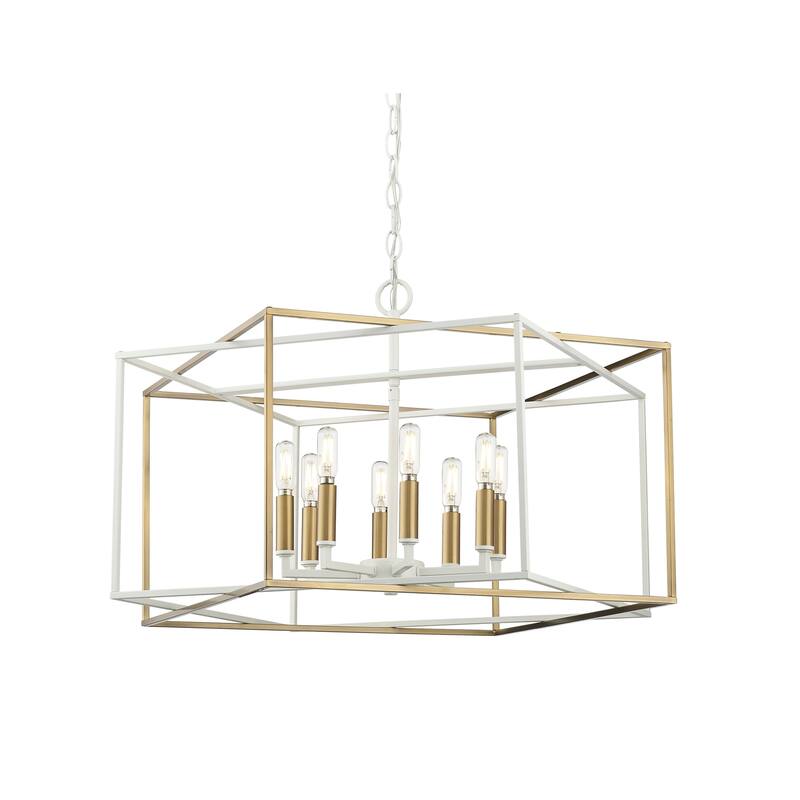 Millennium Lighting 22608 Lowe 8 Light 28" Wide Taper Candle Pendant - Matte White / Vintage Brass