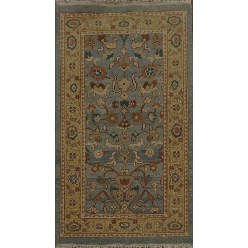 Hand Knotted Oriental 100% Wool Carpet Traditional All-Over Navy Blue & Blues Ziegler Area Rug - 3' 1'' X 2' 0''