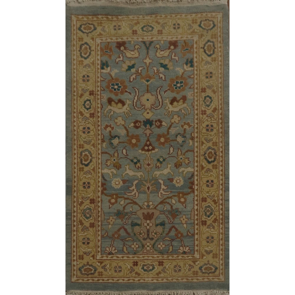 Hand Knotted Oriental 100% Wool Carpet Traditional All-Over Navy Blue & Blues Ziegler Area Rug - 3' 1'' X 2' 0''