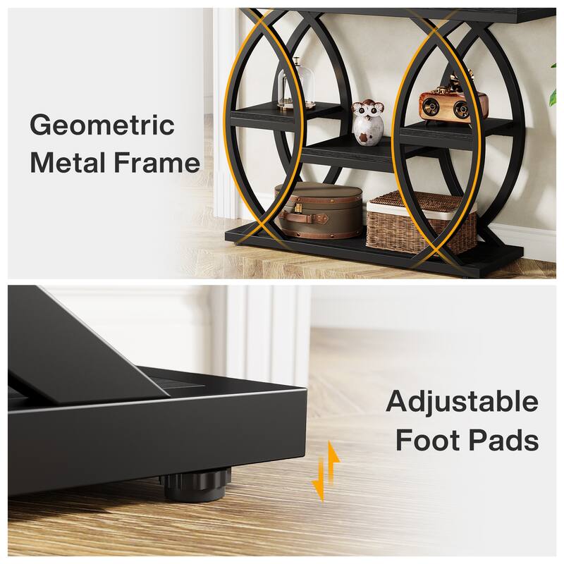 Industrial Console Table, 4-Tier Sofa Table with Geometric Metal Frame