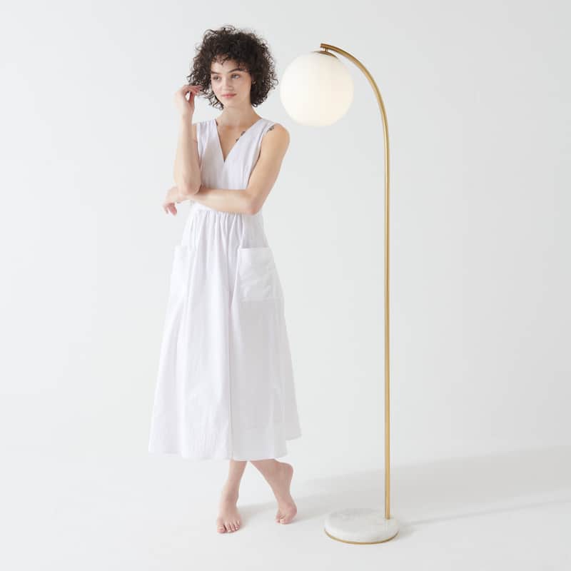 Brightech Luna Drop 75 in. Antique Brass Modern LED Super Bright Floor Lamp with Frosted White Glass Globe Shade
