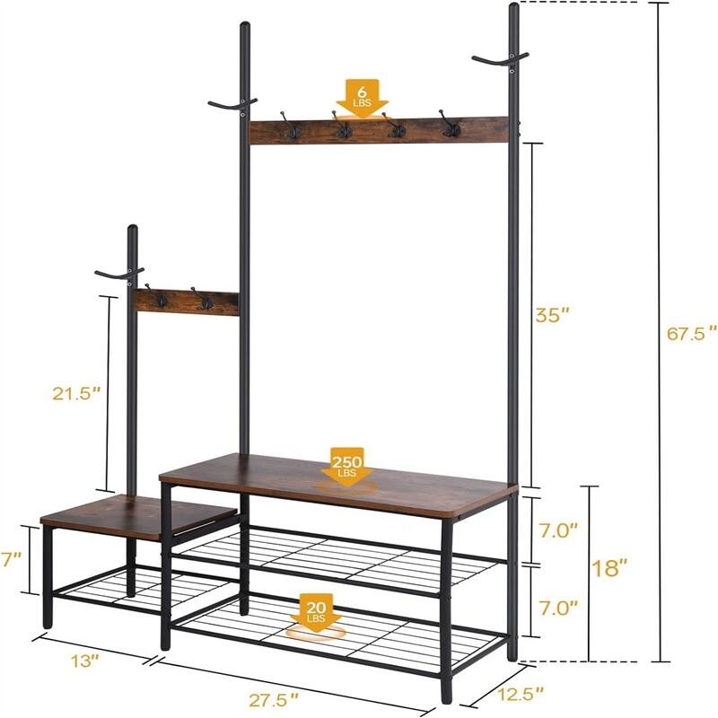 Hall Tree Entryway Bench with Coat Rack and Shoe Storage