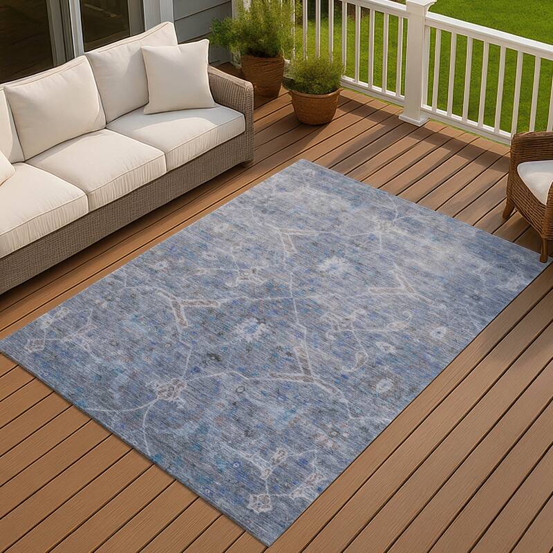 Machine Washable Indoor/ Outdoor Vintage Traditional Chantille Rug - Blue - 3' x 5'