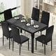 preview thumbnail 11 of 22, Grondin Modern Style 7-Piece Dining Room Table Set with Tempered Glass Tabletop and 6 PU Leather Upholstered Chairs Black