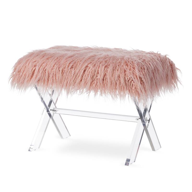 Glitzhome Modern Faux Fur Acrylic Accent Bench Ottoman