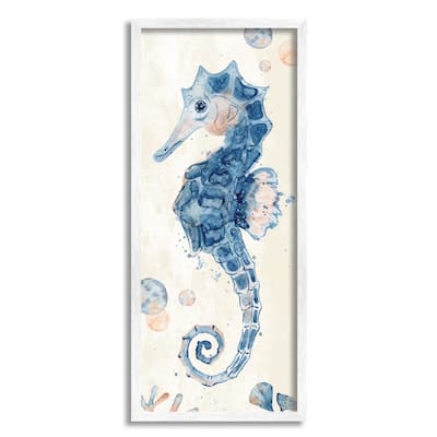 Stupell Detailed Blue Seahorse Underwater Coral Watercolor Framed Wall Art