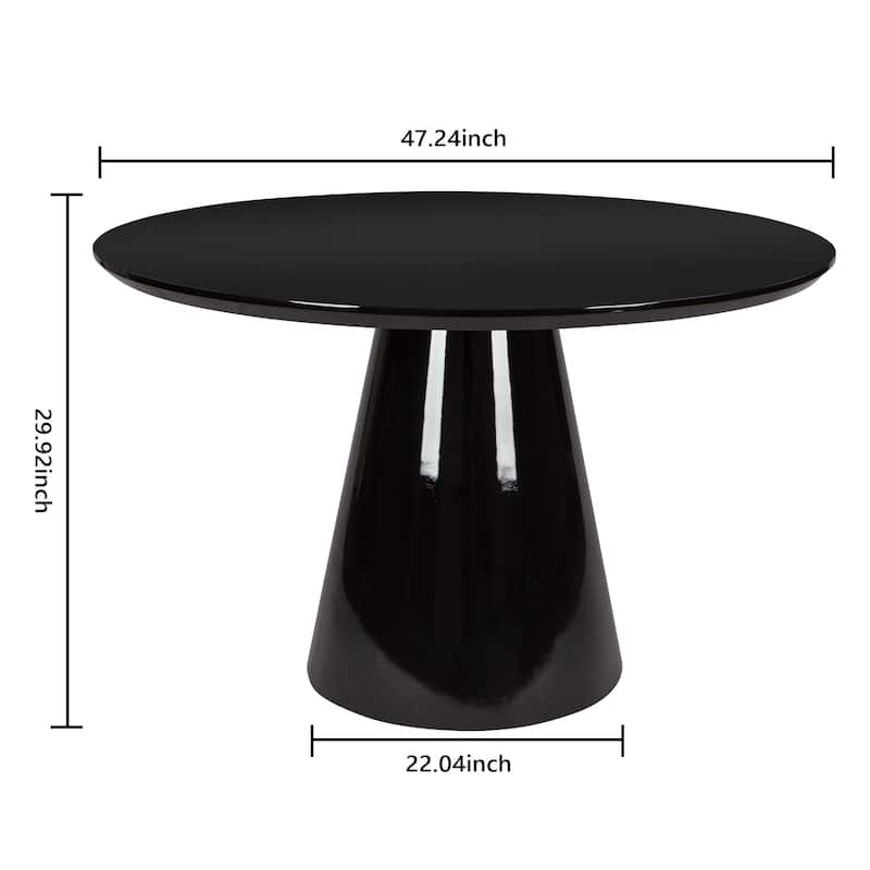 47" Round High-Gloss Black Dining Table