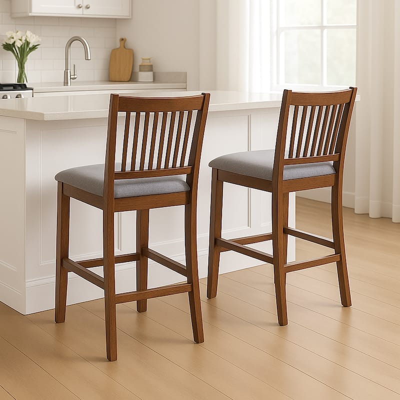 Farmhouse 24.8" Counter Height Chairs Slat Back Padded Wood Bar Stools - 21L×18W×35H