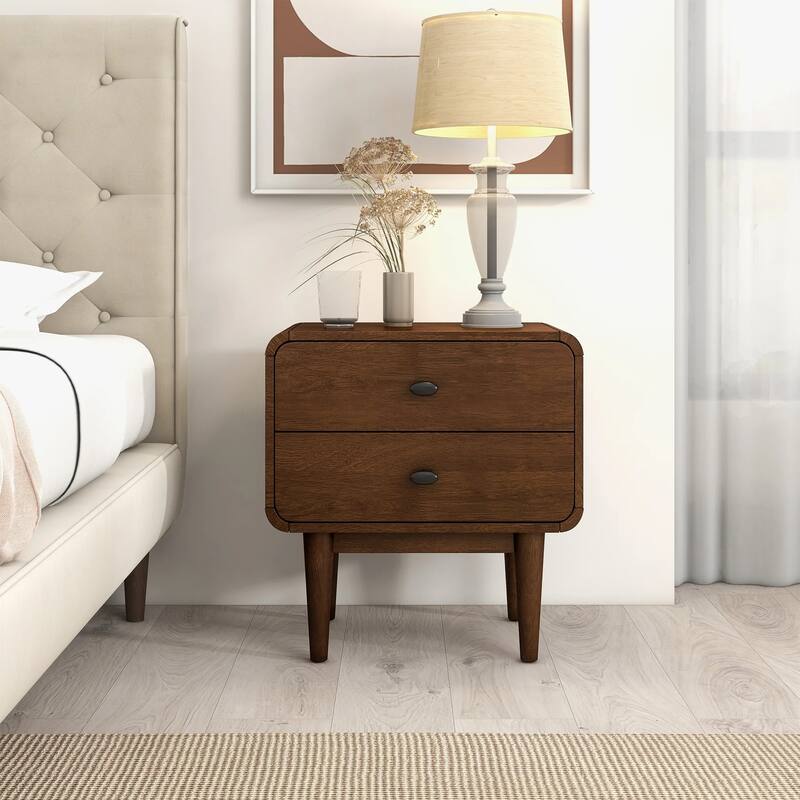 GDFStudio - Alexa Modern Mid-Century Nightstand with Solid Wood Frame & Tapered Legs