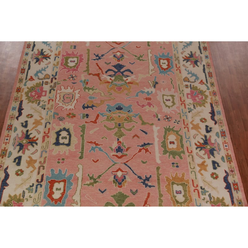 Pink Ivory Oushak Indian Large Rug Handmade Wool Carpet - 8'9" x 17'9"