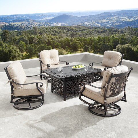 Aluminum 48in Fire Table Set with Four Swivel Rockers & Accessories