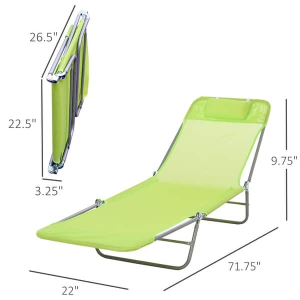 Outsunny Portable Sun Lounger, Folding Chaise Lounge Chair w/ Adjustable Backrest & Pillow for Beach, Poolside and Patio, Green