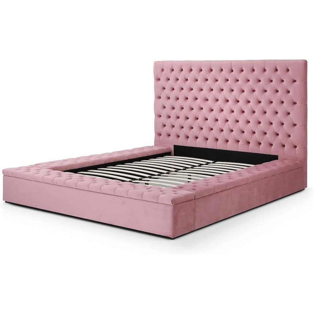 Velvet Upholstered Storage Bed with Headboard - Pink King Platform Bed