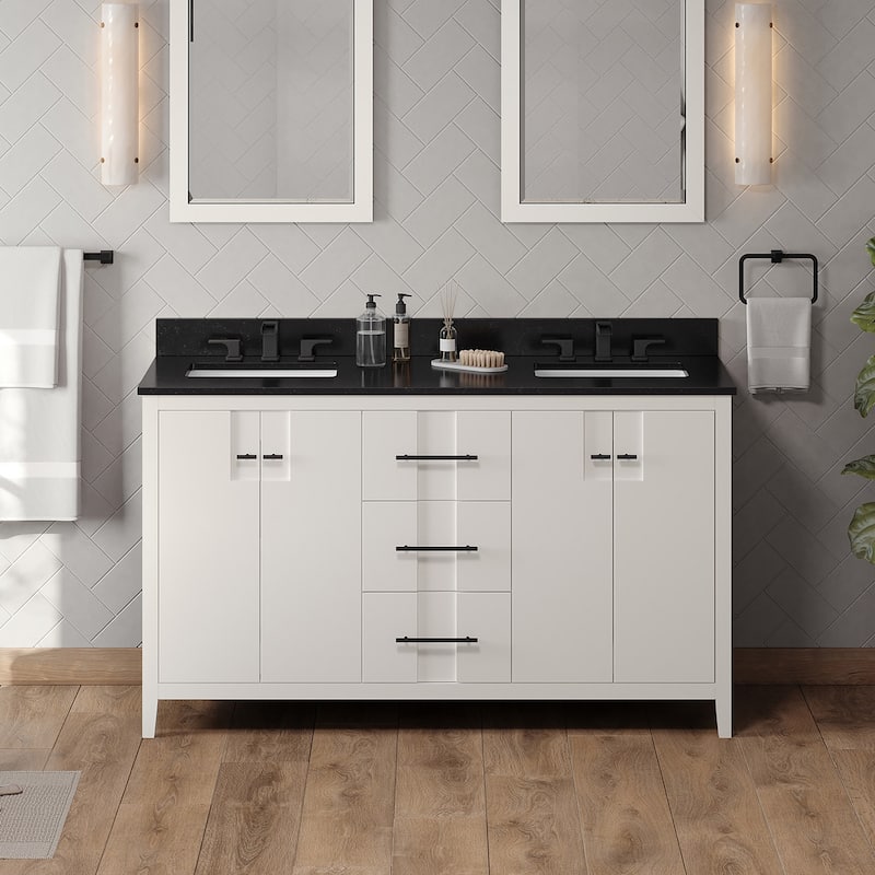 Jeffrey Alexander VKITKAT60R-GRANITE Katara 60" Free Standing Vanity - White / Black - Painted