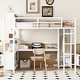 preview thumbnail 1 of 26, Full Size Loft Bed with Wardrobe, L-shaped Desk Off White