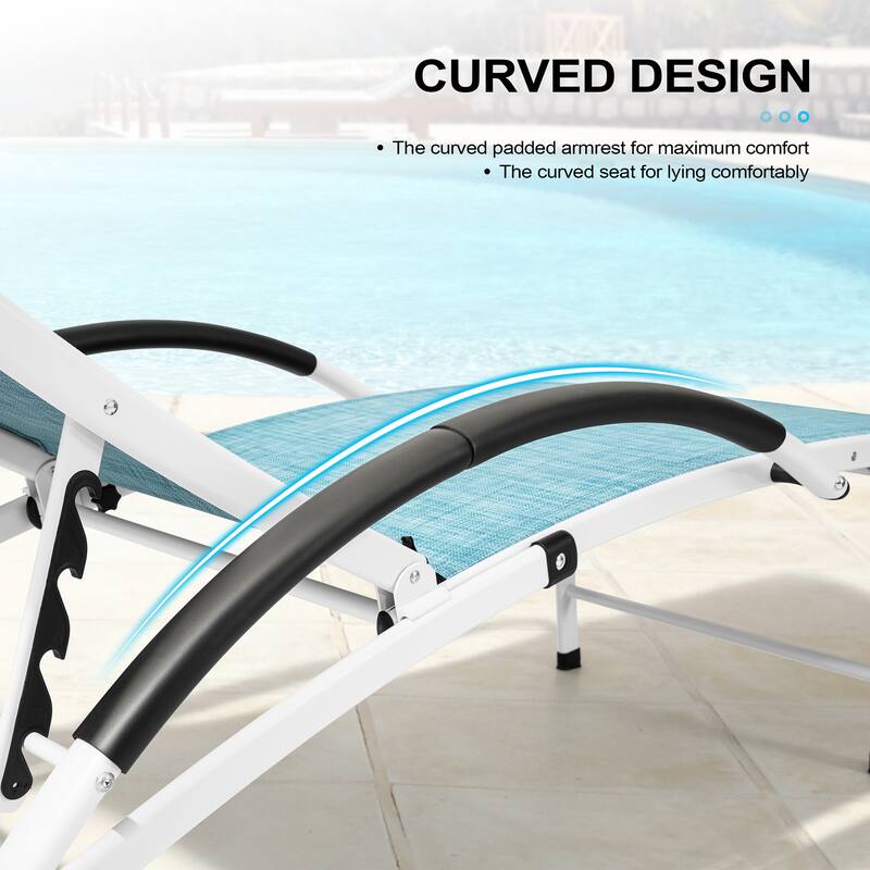 3-piece Outdoor Adjustable Aluminum Reclining Chaise Lounge Chairs with Wheels and Side Table Set