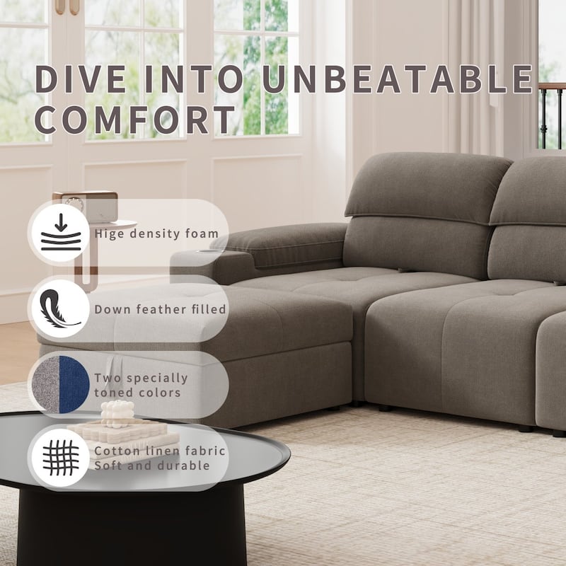 105" Modern L-shaped Cloud Sectional Sofa with Adjustable Backrest and Ottoman