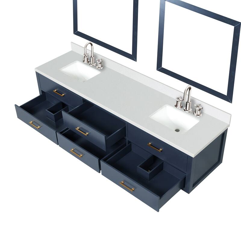 Castor 60 in W x 22 in D Black Double Bath Vanity, White Quartz Top, Faucet Set, and 28 in Mirrors