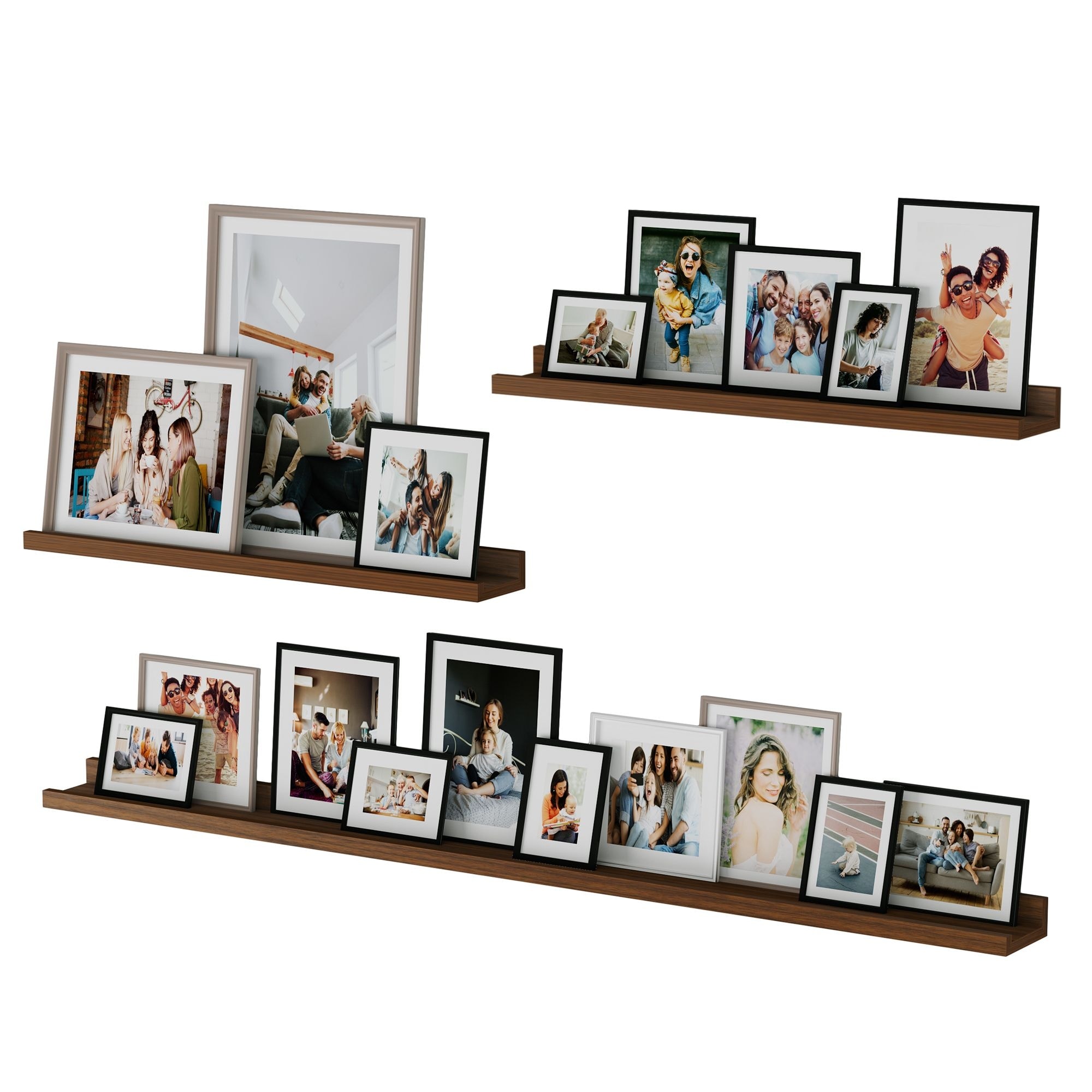 Picture Ledge Wall Shelves 48-24-24" , Walnut, Set of 3