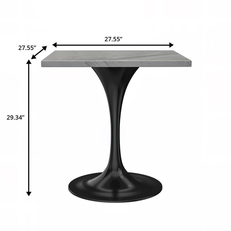 Verve Modern Square Resin Top Dining Table with Black Steel Pedestal Base for Kitchen and Dining Room