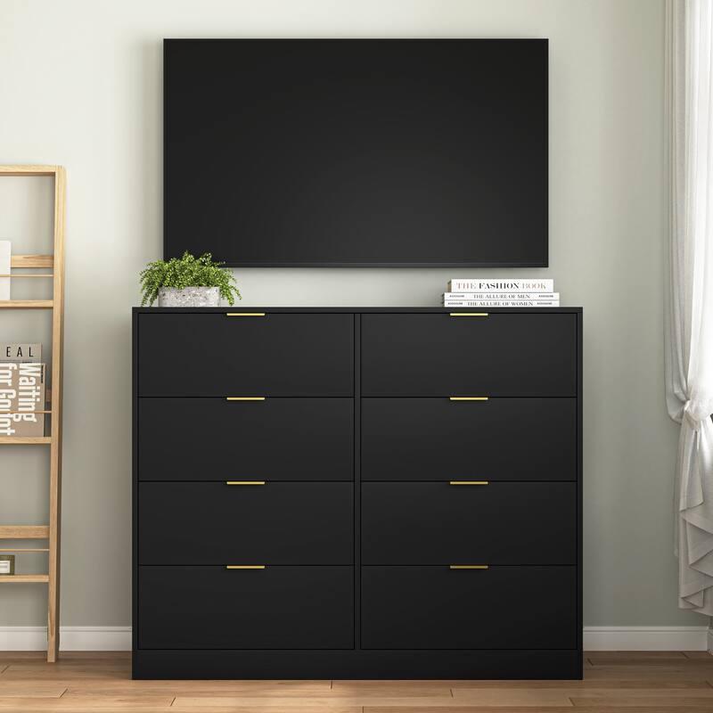 Double Dresser Dressing Table for Bedroom, 8 Drawers Cabinet Tall Chest of Drawer Closet Storage Organizer