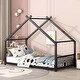 preview thumbnail 1 of 7, Black Twin Size Metal House Bed with Fence & Back Twin - Black