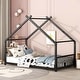 preview thumbnail 1 of 7, Metal House Bed for Children Boys Girls Toddler Floor Bed House-shaped Frame Bed, Metal Slat Support Grounded Bed Black - Twin