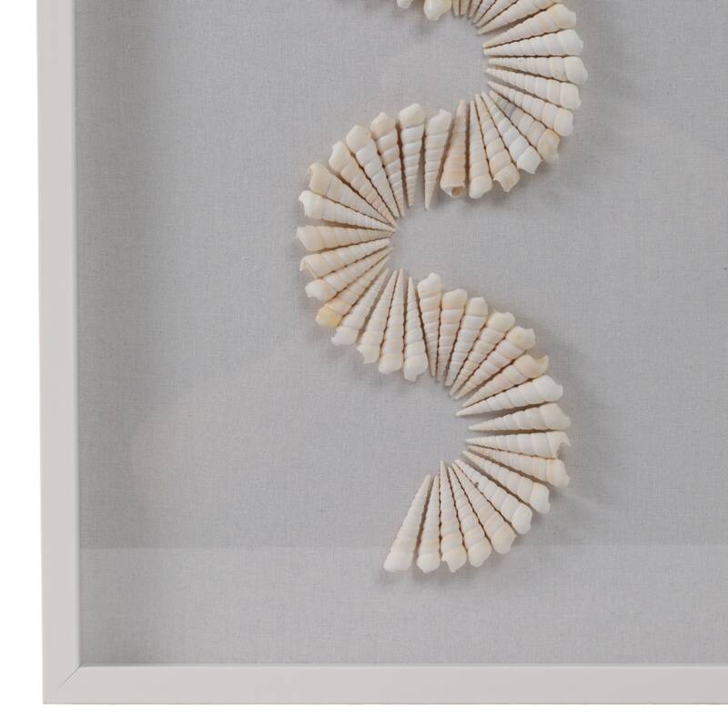 Shell Wood Frame Wall Art Textured Design Home Office - 40" White