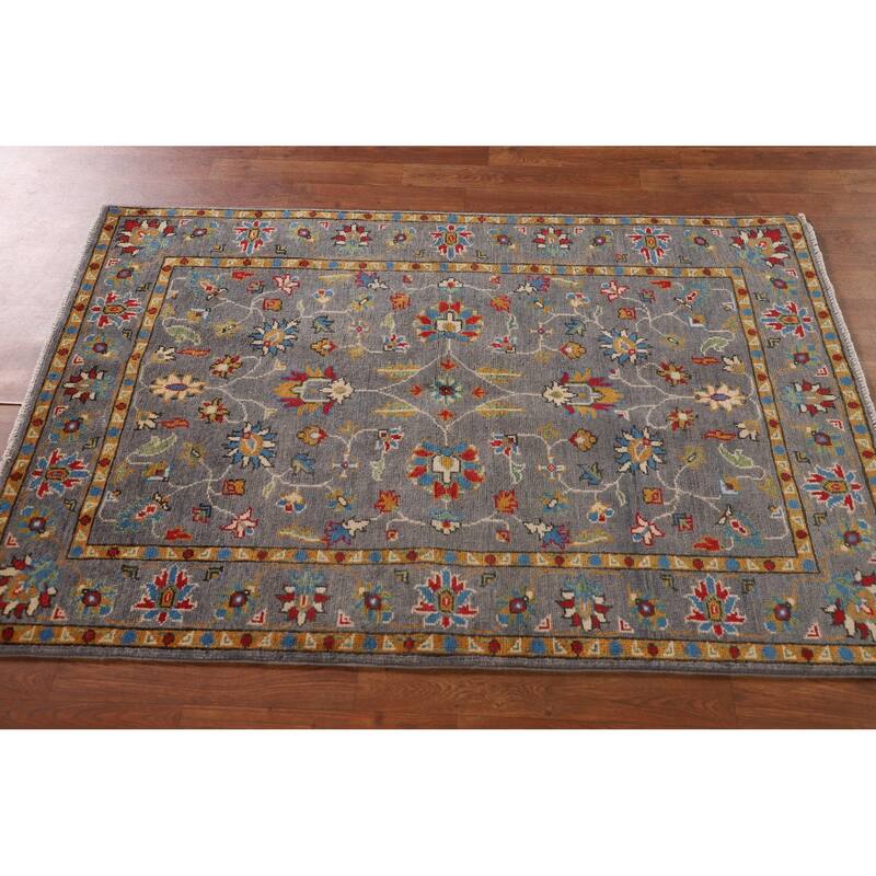 All-Over Gray Kazak Oriental Accent Rug Hand-Knotted Wool Carpet - 3'4"x 5'0"