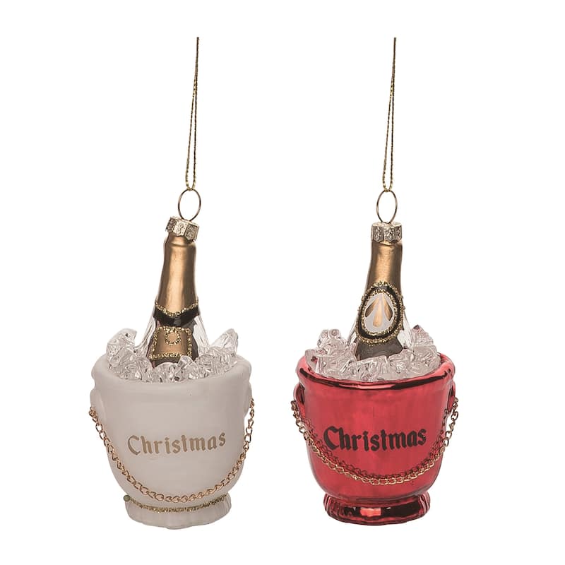 Transpac Glass Christmas Champagne Ornament Set of 2 Christmas Home Decorations