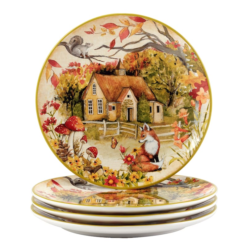 Certified International Woodland Critters 11" Dinner Plates, Set of 4 - 11" Diam x 1"