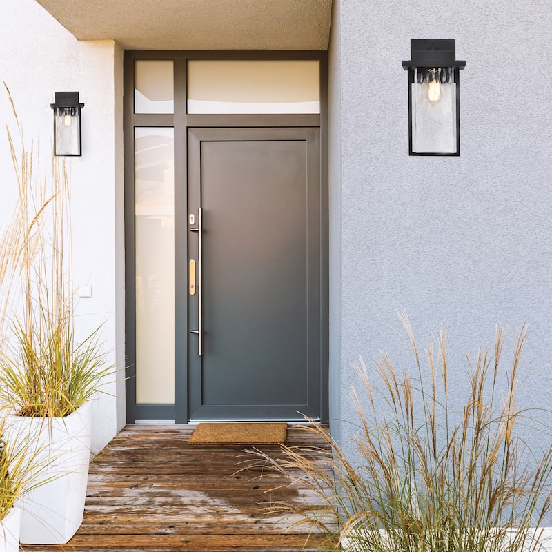 Vernal 1 Light Large Wall Lantern Matte Black with Clear Water Glass