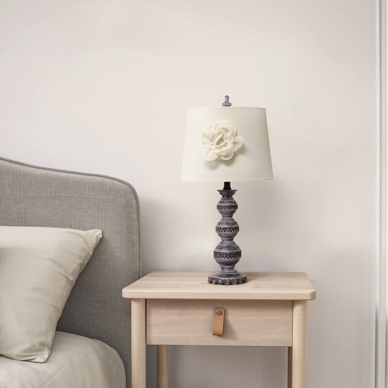 25 in. Aged Bronze Finish Table Lamp with White Shade, Sturdy Table Lamp for Living Rooms and Bedrooms