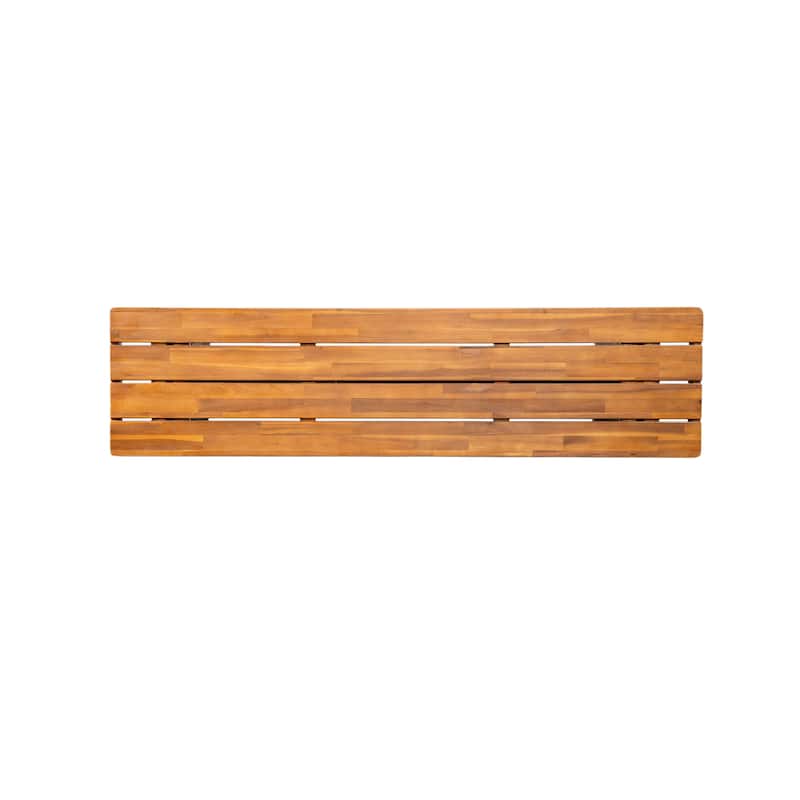 Christopher Knight Home - Rowan Outdoor Acacia Wood Dining Set with Handwoven Rattan Details and Slatted Tabletop