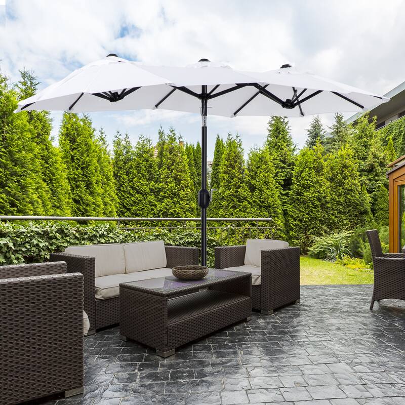 Double-sided Patio Umbrella 9.5' Large Outdoor Market Umbrella with Push Button Tilt and Crank, 3 Air Vents and 12 Ribs