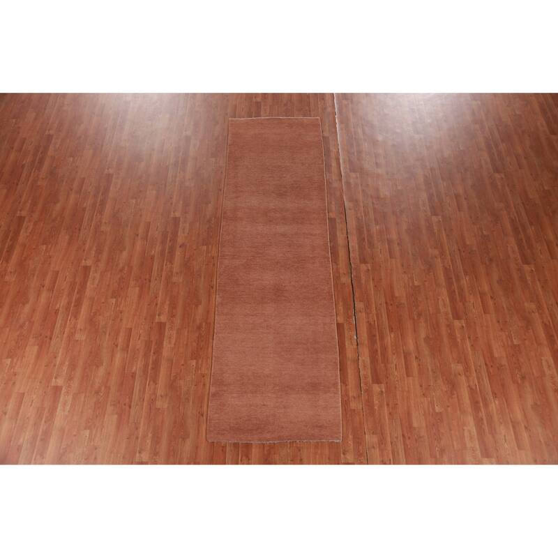 Hand Knotted Oriental 100% Wool Carpet Modern Solid Oranges & Rust Gabbeh Runner Rug - 10' 3'' X 3' 0''