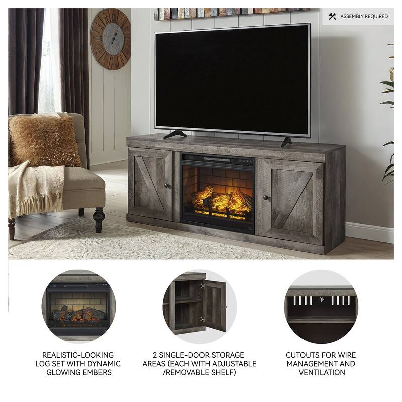 Signature Design by Ashley Wynnlow Gray 60" TV Stand for TVs up to 69" with Electric Fireplace - 60"W x 15.5"D x 24.5"H