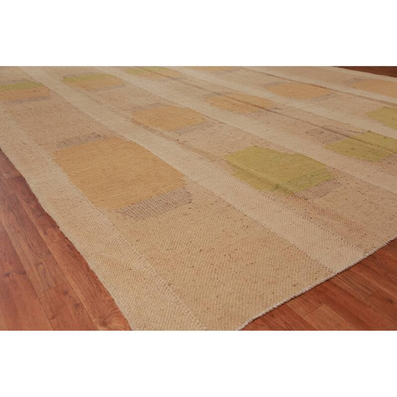 Hand Woven Oriental 100% Jute Carpet Southwestern Modern Peach Kilim Area Rug - 14' 1'' X 9' 11''