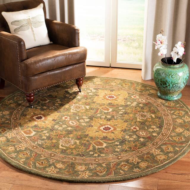 SAFAVIEH Handmade Antiquity Philomena Traditional Oriental Wool Rug - 3'6" x 3'6" Round - Olive
