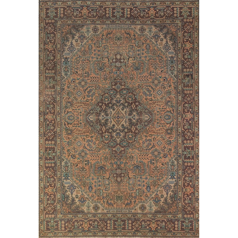 Handmade Tabriz Persian Vintage Area Orange Wool Carpet - 6'7" x 9'9"