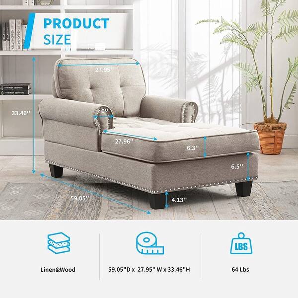 Mixoy Tufted Linen Chaise Lounge Chair with Armrests, Modern Mid ...