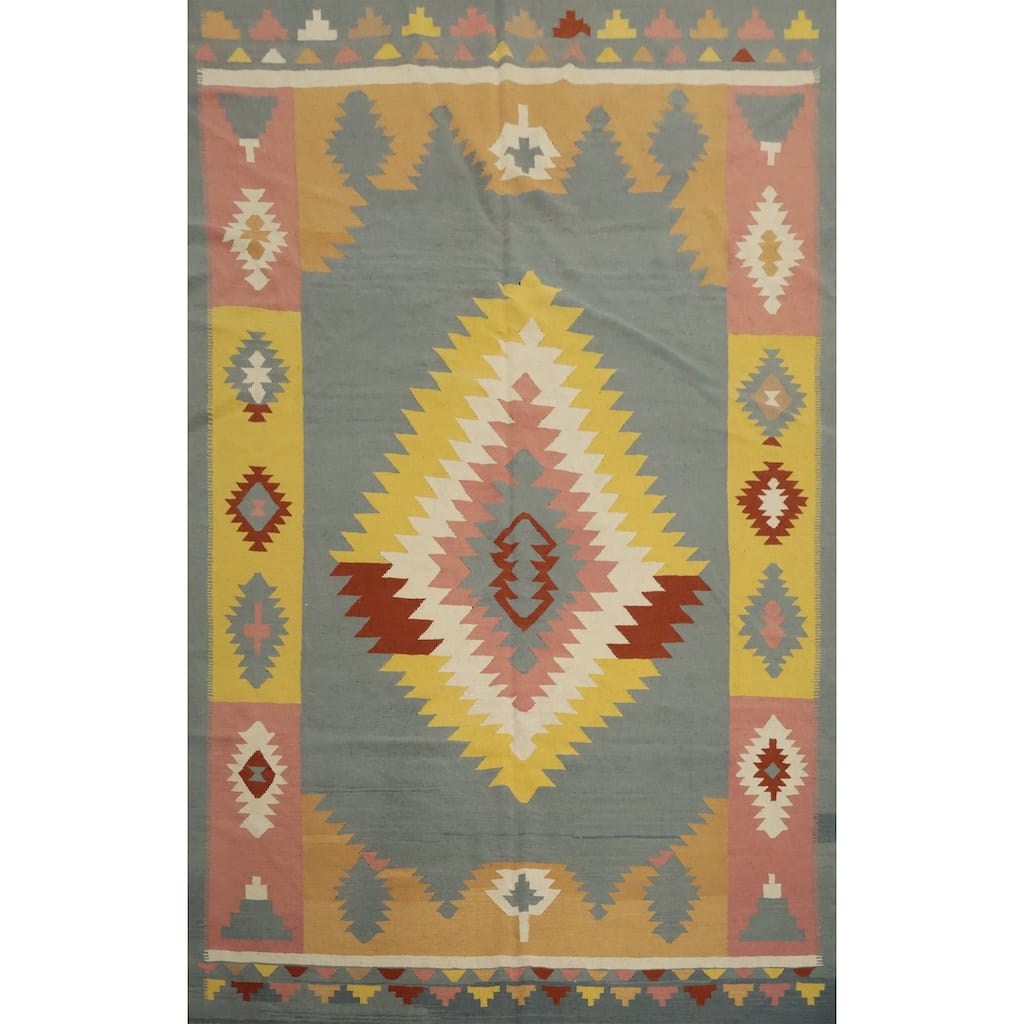 Hand Woven Oriental 100% Wool Carpet Southwestern Tribal Greys & Charcoal Kilim Area Rug - 12' 1'' X 8' 7''